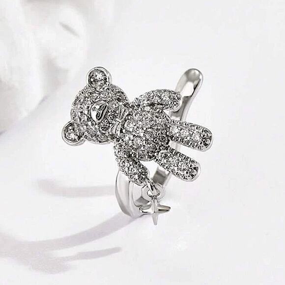 Silver Teddy Bear Plated Zircon Cuff Earring - Picture 2 of 3